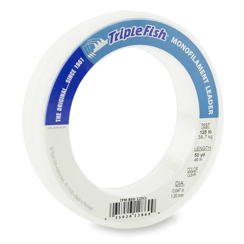 Triple Fish Monofilament Leader, 125 lb / 56.7 kg Test, 047 in / 1.20 mm Dia, Clear, 50 yd / 46 m - Image 1